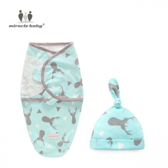 Miracle Baby Swaddle and Hat Set-Soft Baby en manta envolvente de algodón puro y ajustable Manta y gorras de bebé