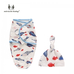 Miracle Baby Swaddle and Hat Set-Soft Baby en manta envolvente de algodón puro y ajustable Manta y gorras de bebé