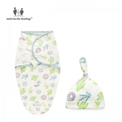 Miracle Baby Swaddle and Hat Set-Soft Baby en manta envolvente de algodón puro y ajustable Manta y gorras de bebé